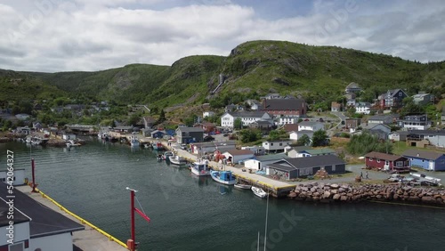 A push in across inner Petty Harbour, Newfoundland