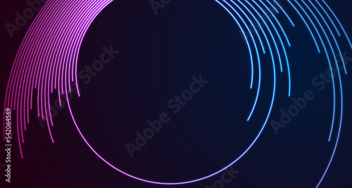 Blue ultraviolet neon laser round lines technology background. Retro futuristic vector design