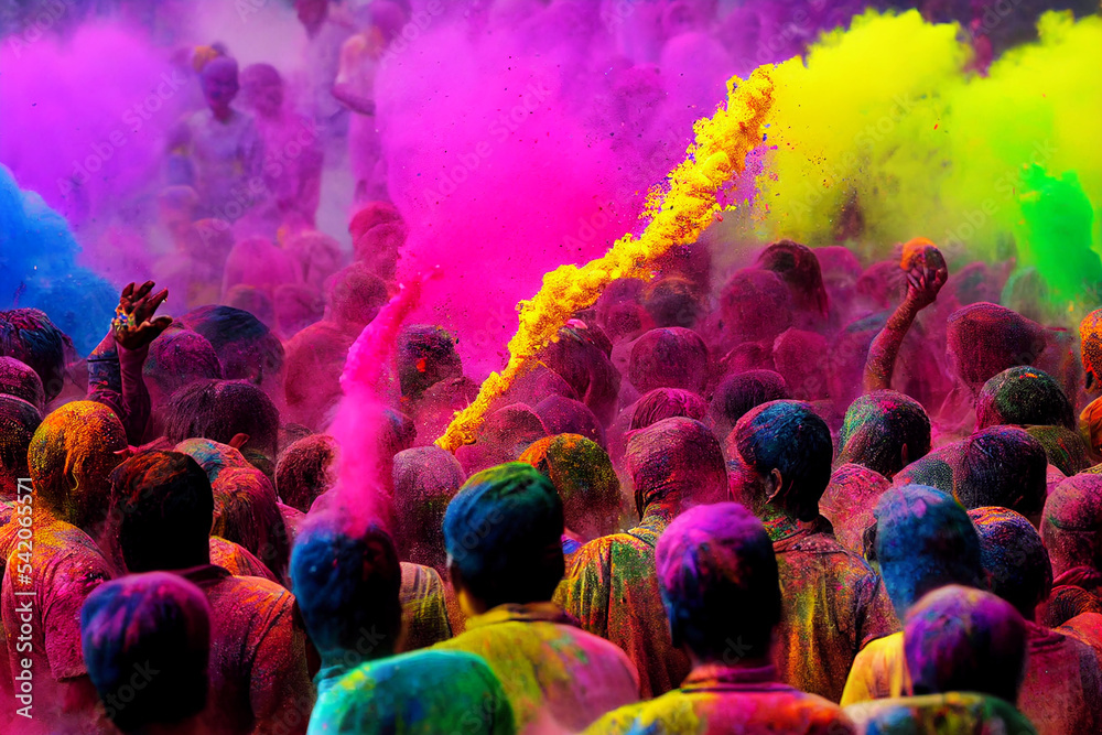 crowd at Holi Hindu festival of spring