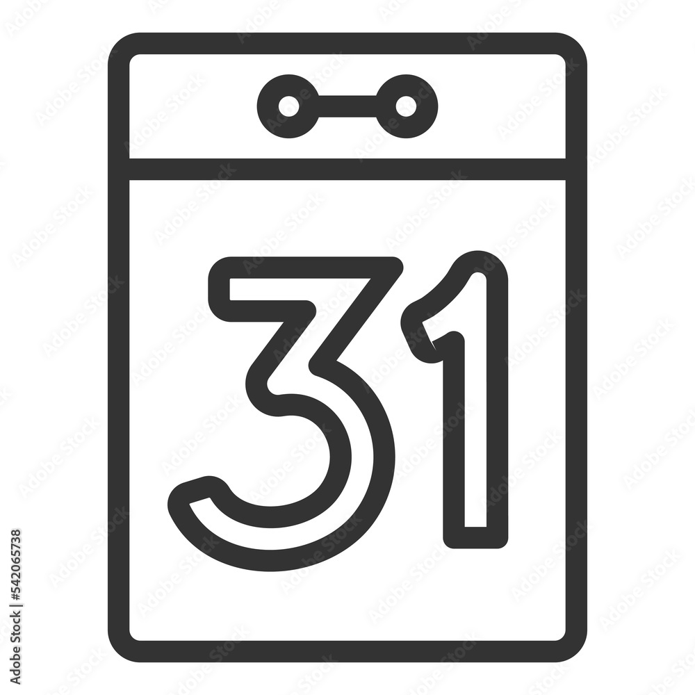 On a tear-off calendar December 31 - icon, illustration on white background, outline style On a tear-off calendar December 31 - icon, illustration on white background, outline style
