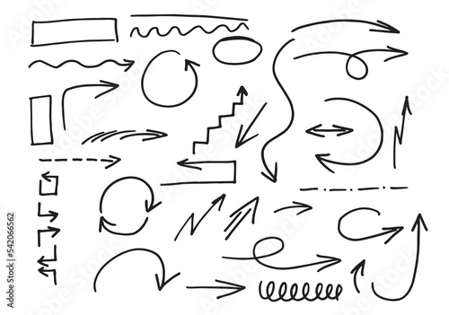 Hand drawn arrow mark icons doodle marker line art