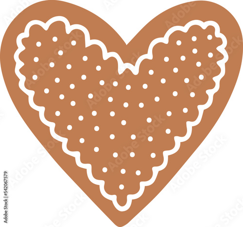 Heart shape ginger cookie with white icing vector illustration