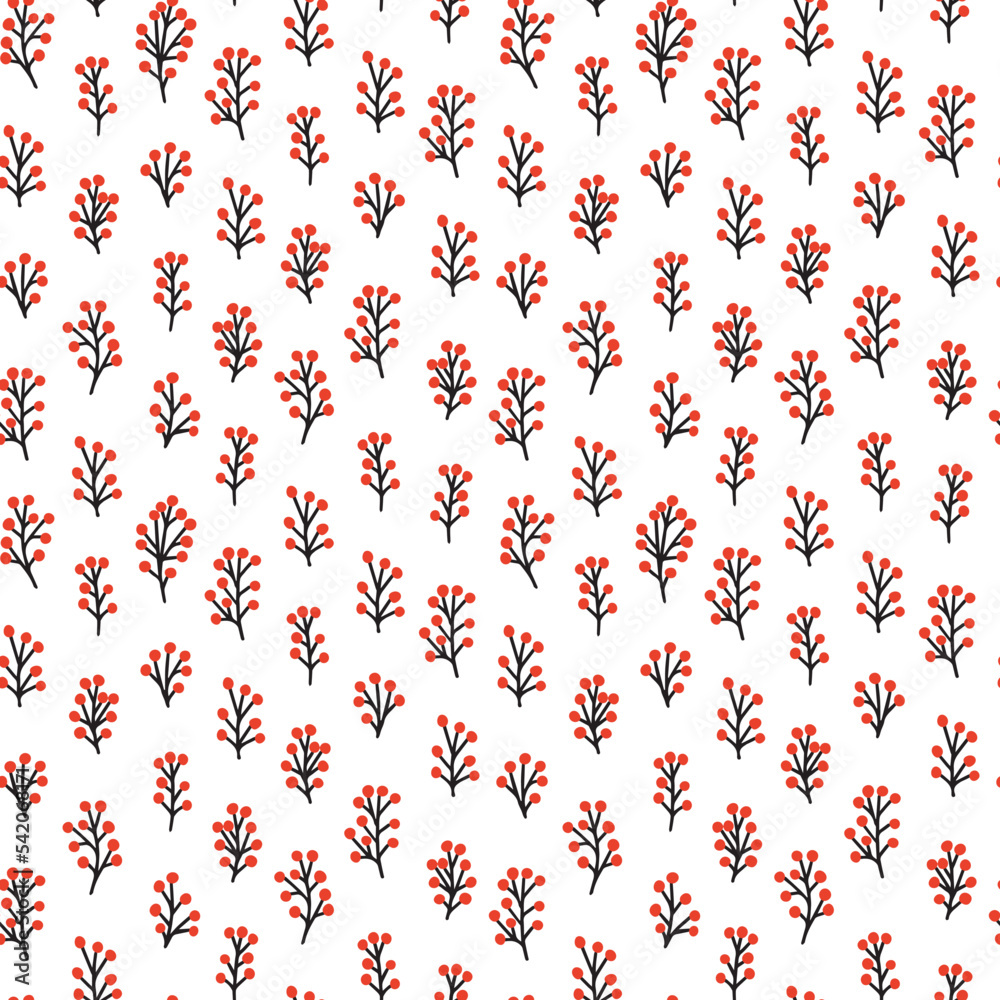 Holly berry vector seamless pattern. Winter nothern plants with red berries pattern on white background Holly berry vector seamless pattern. Winter nothern plants with red berries pattern on white background