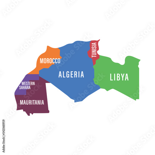 Maghreb countries union map. Northwest African states. Isolated vector illustration