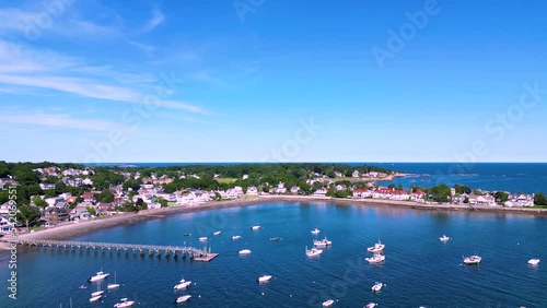 Aerial over the boats on marina at Swampscott Massachusetts on a beautiful summer day photo