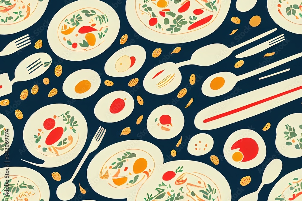 Cooking Background. Restaurant poster. Horizontal seamless pattern with Hands Holding different Kitchen Utensils.2d illustrated illustration. Continuous line drawing style. Cooking Background. Restaurant poster. Horizontal seamless pattern with Hands Holding different Kitchen Utensils.2d illustrated illustration. Continuous line drawing style.