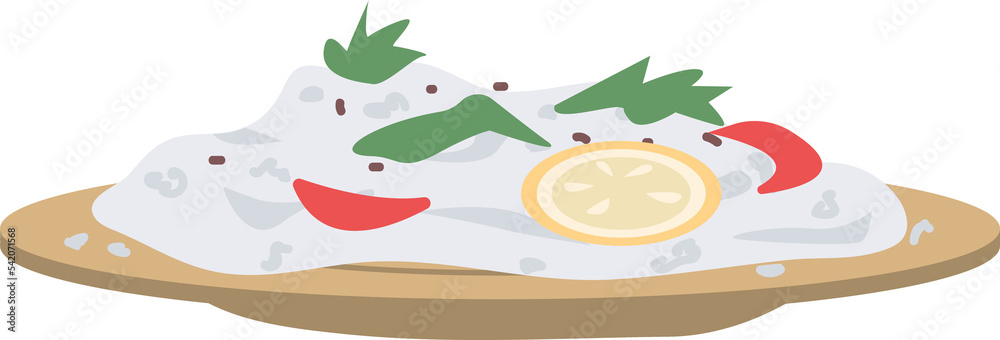 Naklejka premium Traditional dish semi flat color raster object. Full sized item on white. Dinner served. Healthy and organic food simple cartoon style illustration for web graphic design and animation