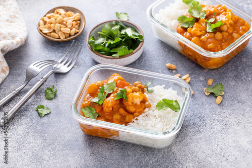 Vegan meal prep idea vegetable and chickpeas curry with rice