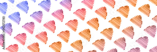 Blue, orange watercolor tree pattern. Summer flora background. Beautiful plant illustration. Sketch texture hand drawing art. Fir woods aquarelle card. Design pine elements. Isolated background