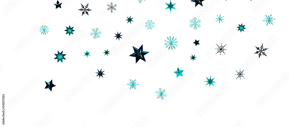 Snowflakes and bokeh lights on the blue Merry Christmas background. 3D render