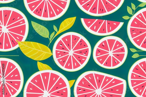Trendy and colourful of Summer Watermelon ,floral and leaves brushed strokes style, seamless pattern 2d illustrated ,Design for fashion , fabric, textile, wallpaper, cover, web , wrapping and all