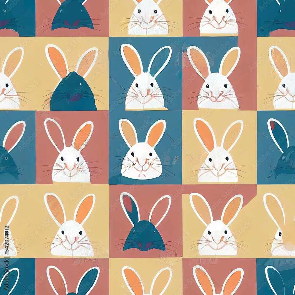 Fototapeta premium Hand drawn 2d illustrated Illustration of Cute Bunny with seamless pattern. Can be used for baby t shirt print, fashion print design, kids wear, baby shower celebration greeting and invitation card.