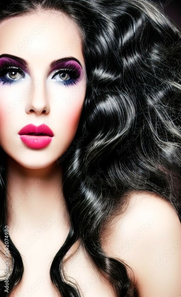 Portrait of a girl with makeup and hairstyle. Illustration. Generated by Artificial Intelligence . Portrait of a girl with makeup and hairstyle. Illustration. Generated by Artificial Intelligence .