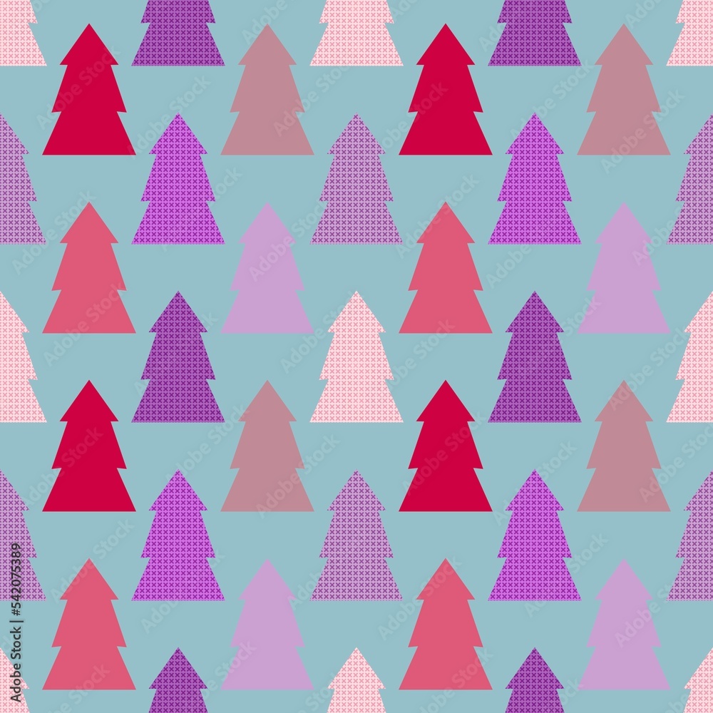 Obraz premium Winter forest seamless Christmas tree pattern for new year wrapping paper and kids clothes print and Noel