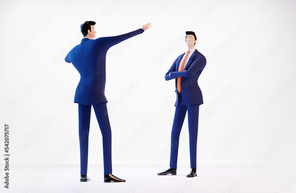 3D rendering illustration. Two business people talking in the office. 3D rendering illustration. Two business people talking in the office.