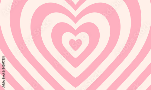Groovy Y2K background. Tunnel of Concentric hearts. Romantic cute illustration. Trendy girly design.