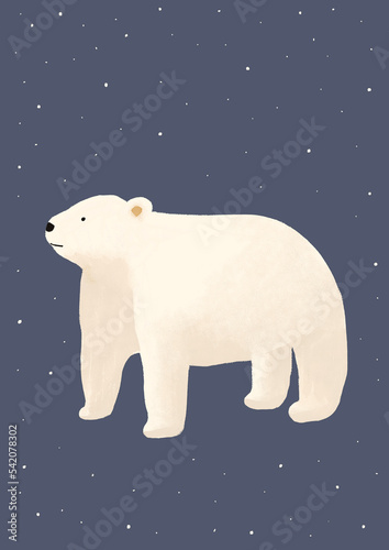 Polar bear illustration on a snowy background.