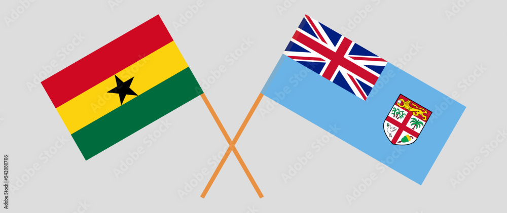 Crossed flags of Ghana and Fiji. Official colors. Correct proportion