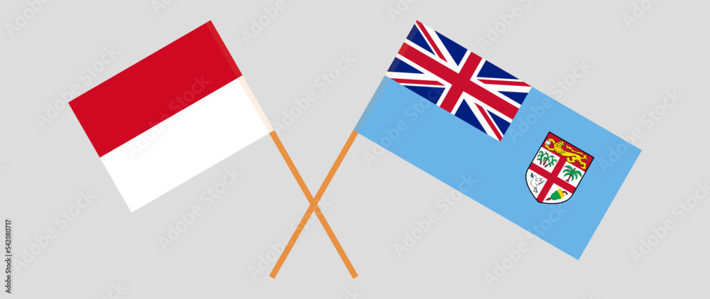 Crossed flags of Monaco and Fiji. Official colors. Correct proportion
