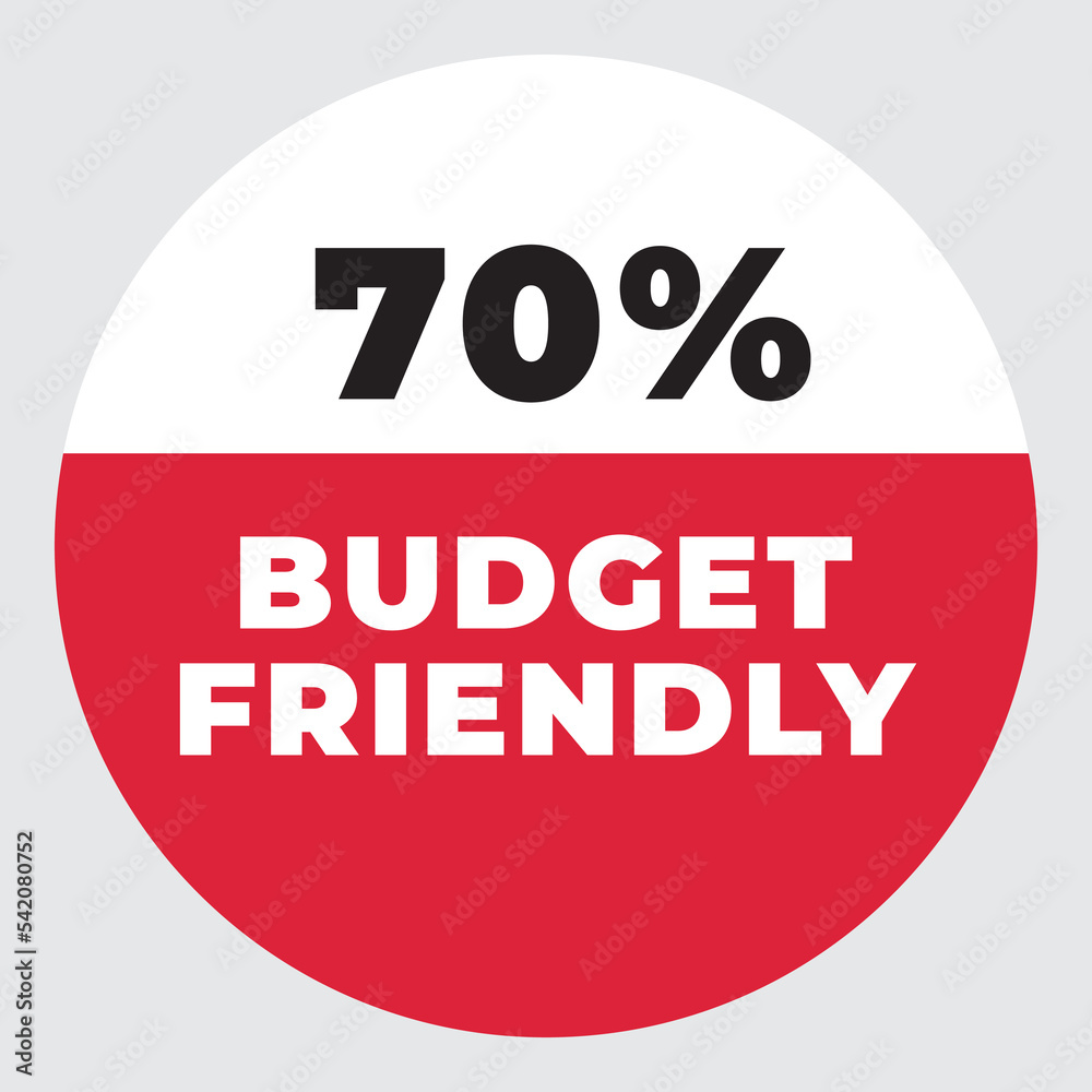 70% Budget Friendly vector sign. Warning red tag banner 