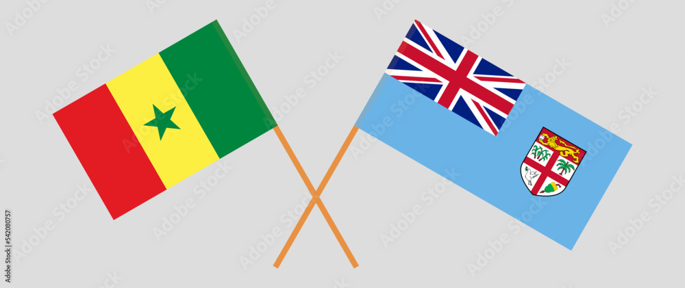 Crossed flags of Senegal and Fiji. Official colors. Correct proportion