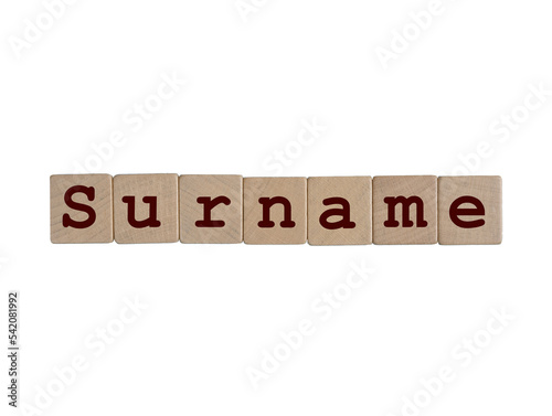 the word Surname formed with wooden dowels