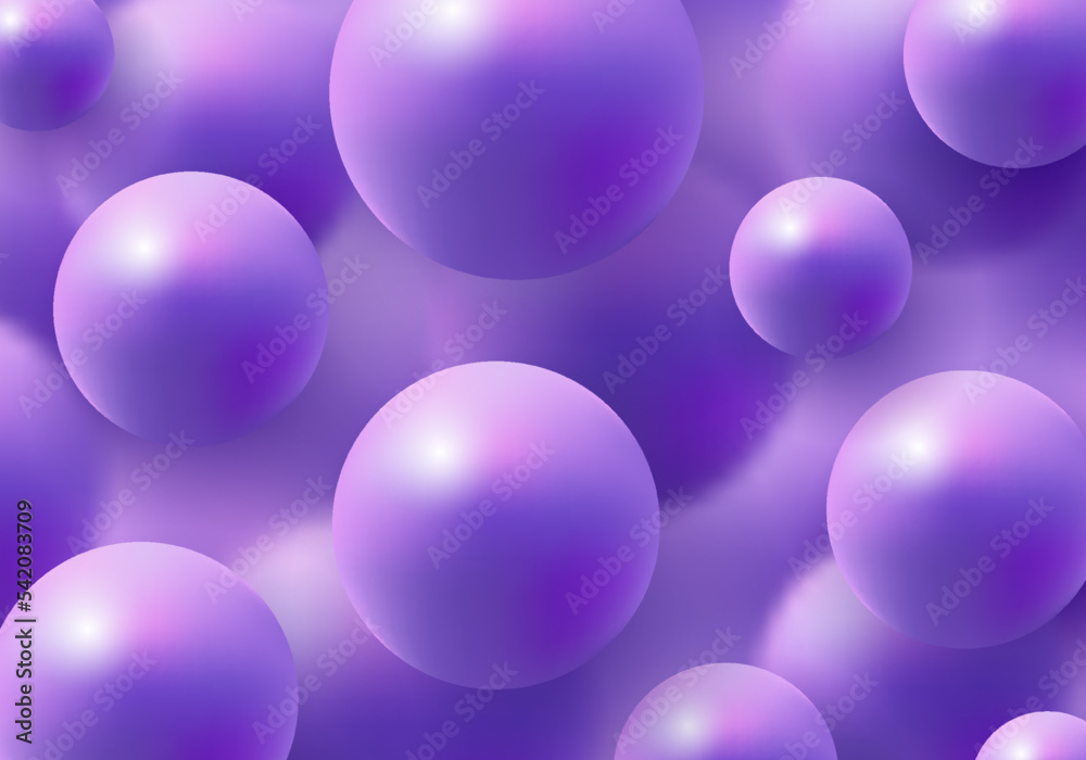 3D realistic purple balls on blurred effect elements background luxury style