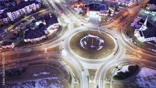 Hyper-lapse of traffic circle at night