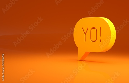 Yellow Yo slang lettering icon isolated on orange background. Greeting words. Minimalism concept. 3d illustration 3D render photo