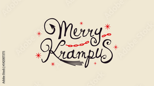 merry krampus text design with chain and snowflake ornament