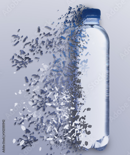 Foto Bottle of water vanishing on light background