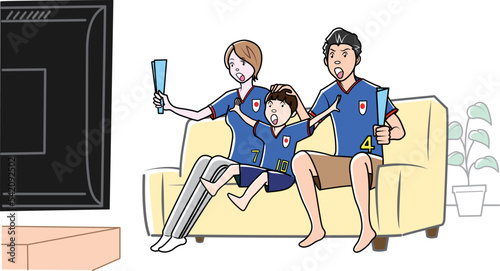 Wカップサッカーを応援する家族