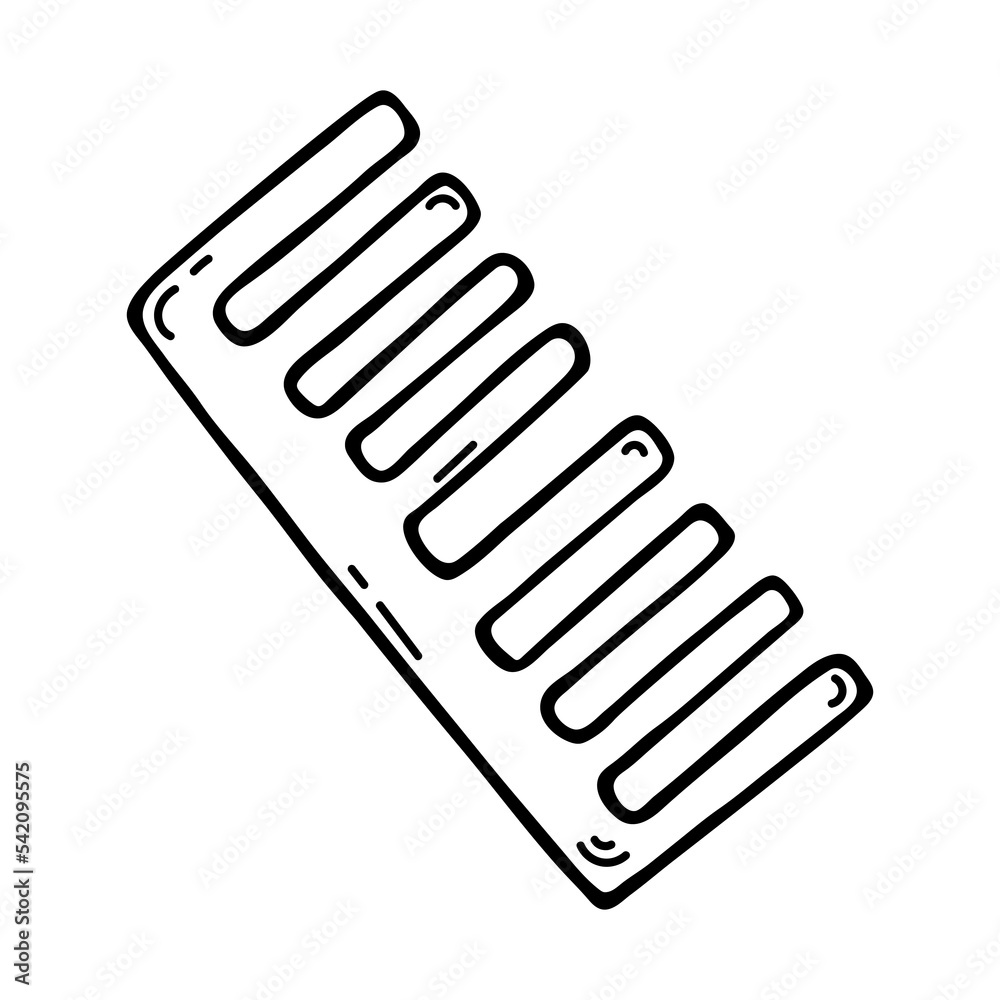 Hairbrush vector icon. Plastic or wooden comb for hair, beard. Simple doodle, black outline. Stylist tool, haircut equipment. Illustration isolated on white. Clipart for logo, web, mobile applications Hairbrush vector icon. Plastic or wooden comb for hair, beard. Simple doodle, black outline. Stylist tool, haircut equipment. Illustration isolated on white. Clipart for logo, web, mobile applications