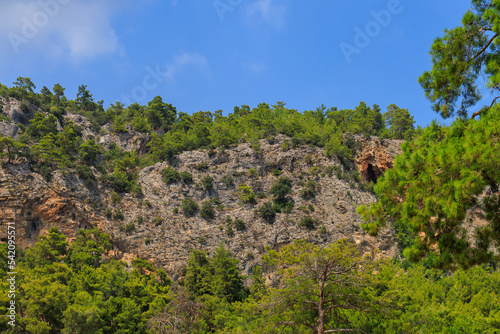 Turkish Taurus Mountains in the Kemer region of Antalya province. Background with copy space