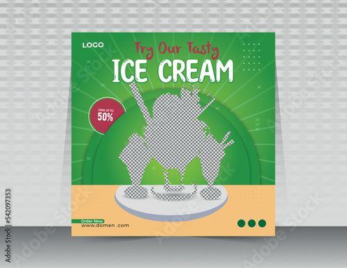 Delicious ice cream social media post banner  template Layout design for marketing on social media