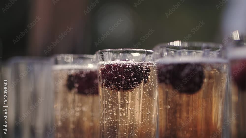 glasses with champagne, berry in a glass glasses with champagne, berry in a glass