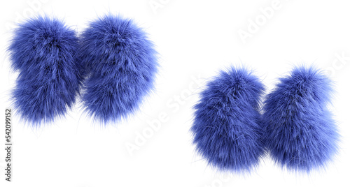 Blue 3D Fluffy Symbol Quotes. 3d render illustration isolated on transparent background