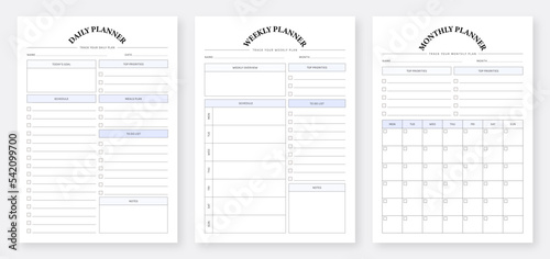 Daily, weekly, monthly planner template. 3 Set of minimalist planners. Printable Daily Weekly Monthly Planner Template. Organizer & Schedule Planner. Modern planner template. Life and Business planner