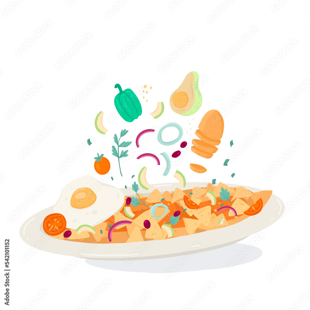 Hand drawn illustration of chilaquiles the traditional mexican cuisine Hand drawn illustration of chilaquiles the traditional mexican cuisine