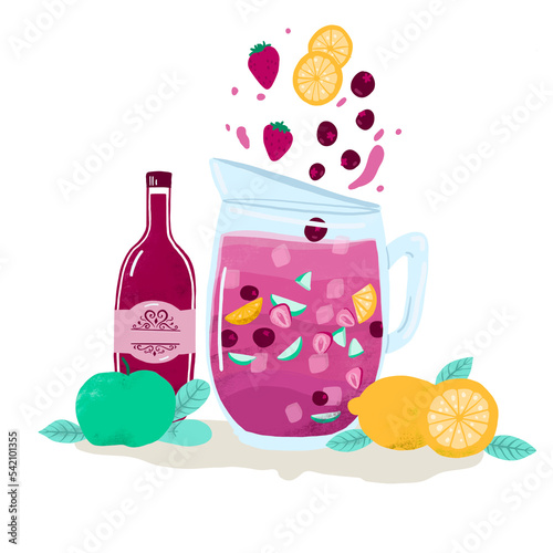 Hand drawn illustration of sangria the mexican drink
