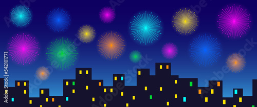 colofrul festive fireworks in the night city sky vector illustration