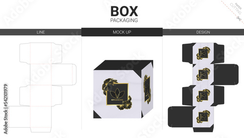 Box packaging and mockup die cut template