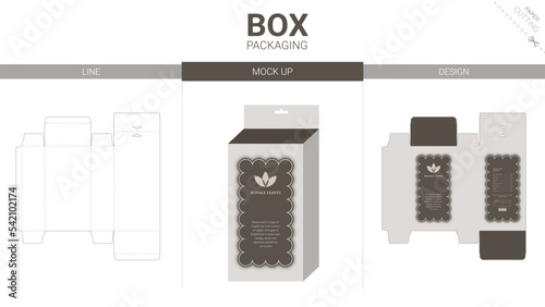 Box packaging and mockup die cut template