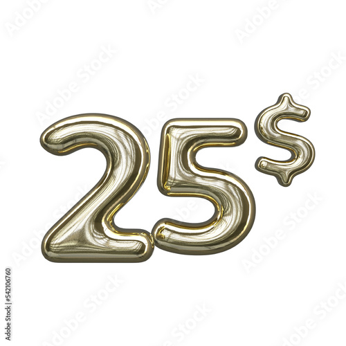 Gold pricing 3D number 25 dollar 