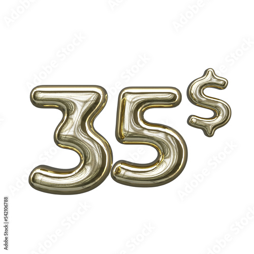 Gold pricing 3D number 35 dollar 