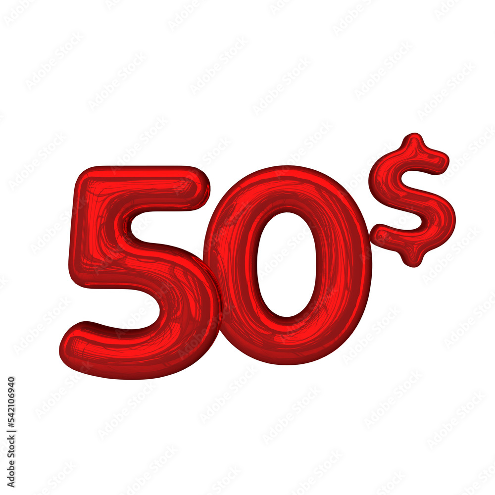 Red pricing 3D number 50 dollar Red pricing 3D number 50 dollar