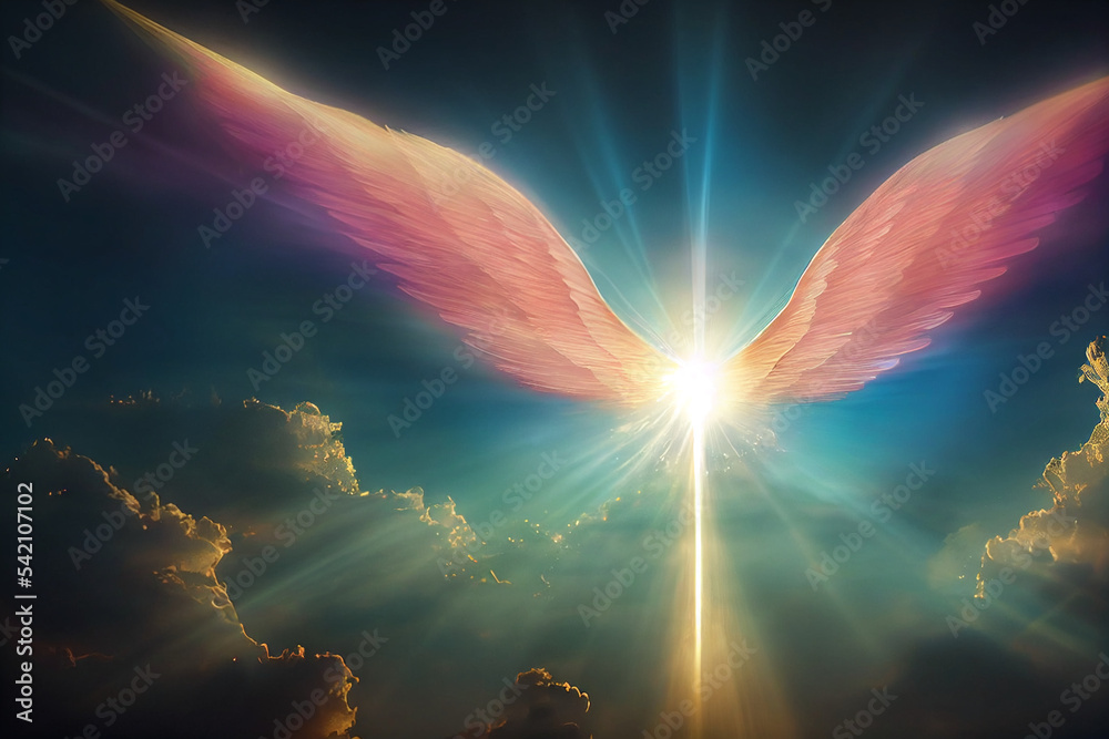 Angel spirit with long wings in heaven. Generative AI Stock