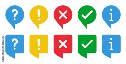 check box, question mark, exclamation point, information sign, vector navigation pointer icons set