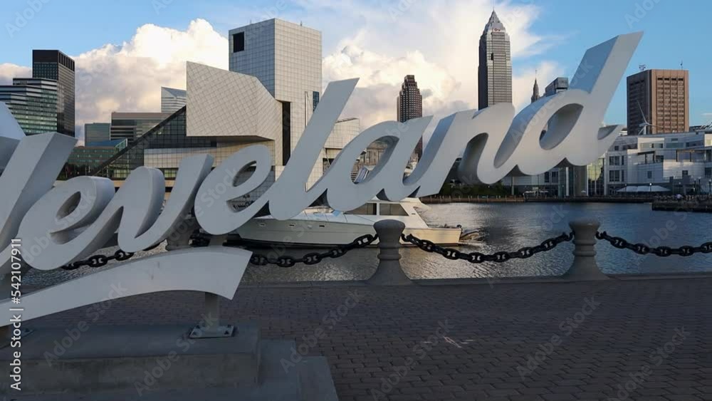 City skyline from harbor in Cleveland, Ohio