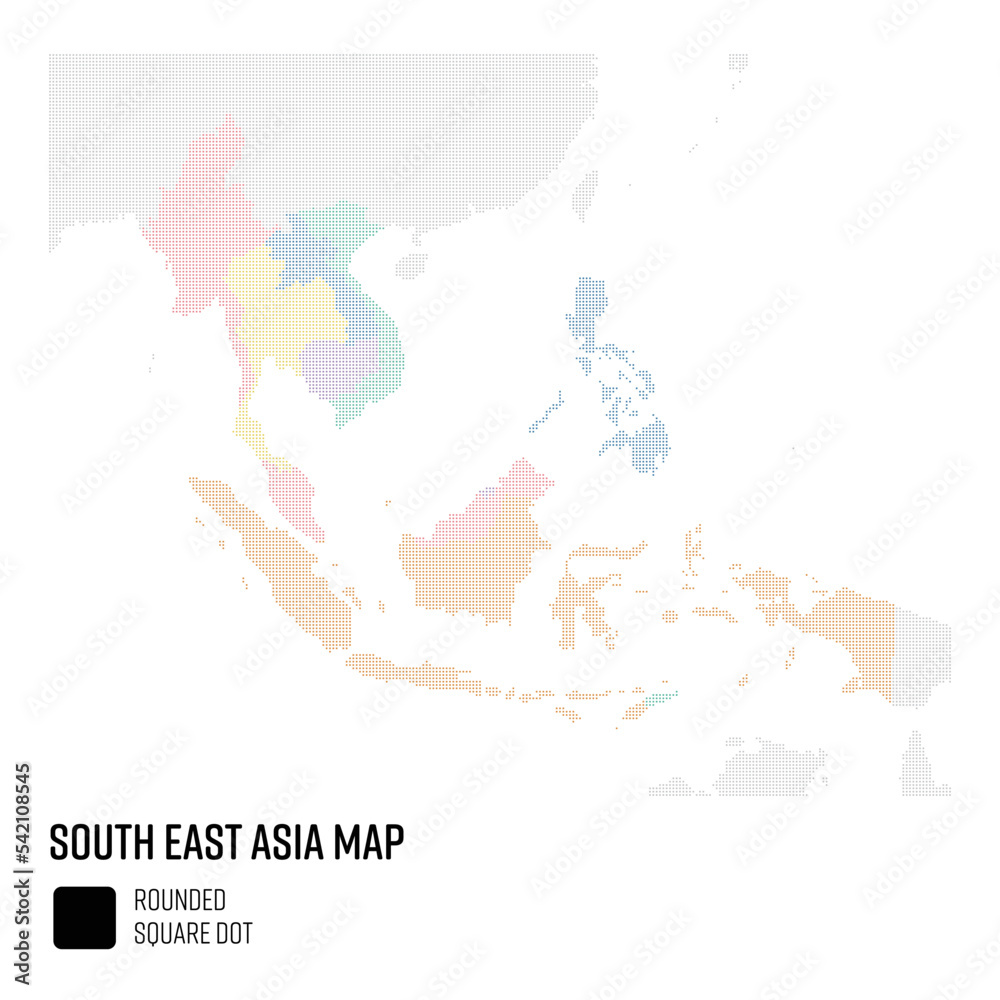 Fototapeta premium 世界地図ドット 東南アジア地域 国別にグループ